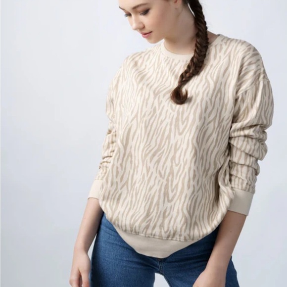 None Sweaters - NWOT- Beige/White Oversized Animal Print Sweatshirt